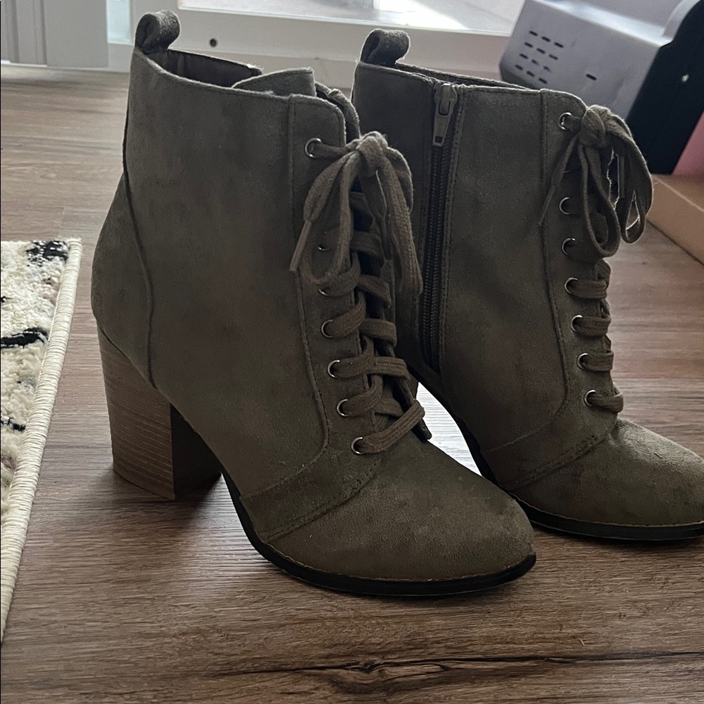 Olive Lace-Up Ankle Boots